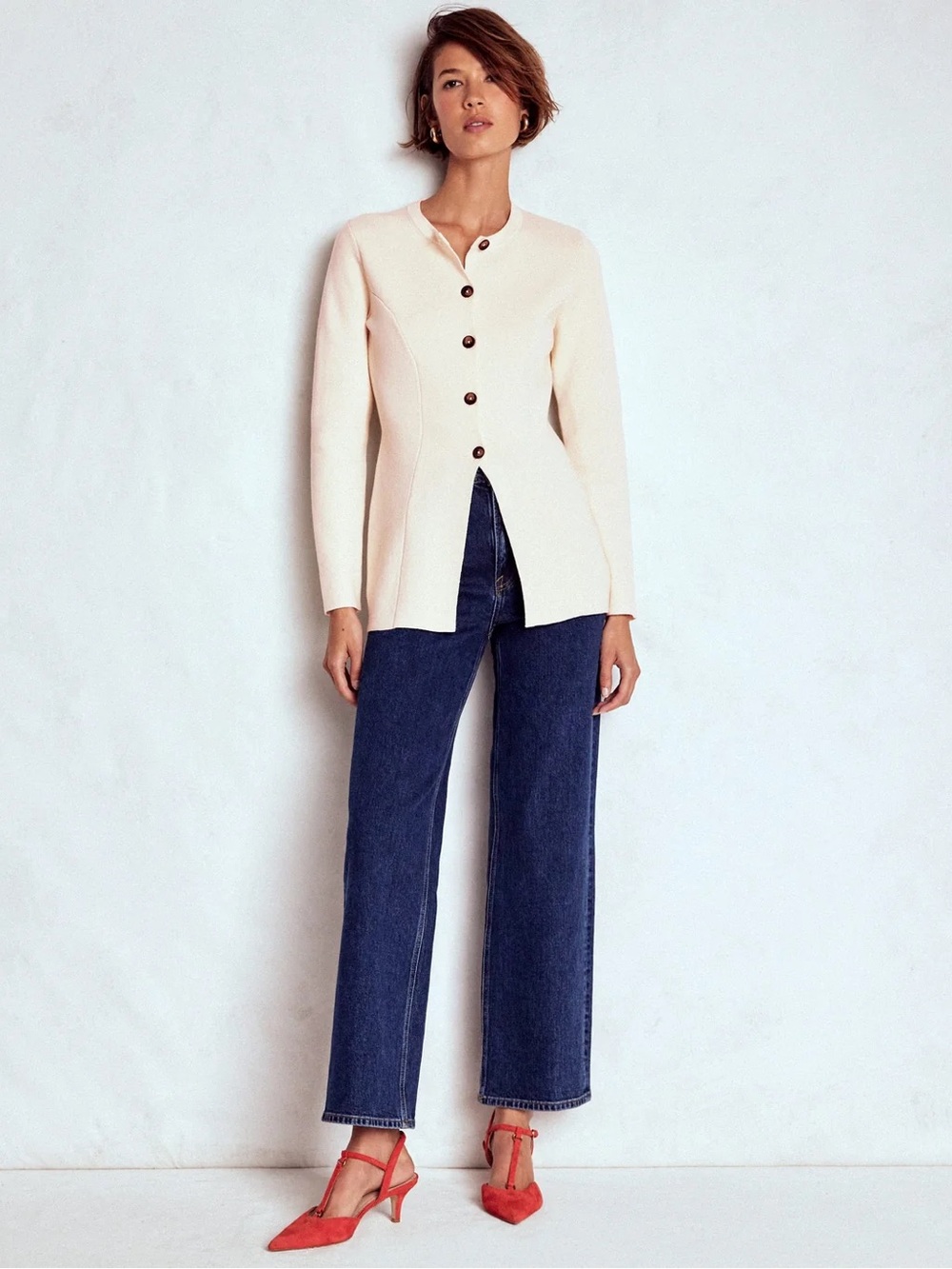 Boden Joanna Fitted Knit Jacket 6 NWT Button Front White Cream Tailored Cotton - Picture 4 of 12